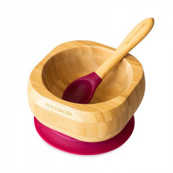 Bol de bambú con ventosa de Eco Rascals en el color Rojo oscuro