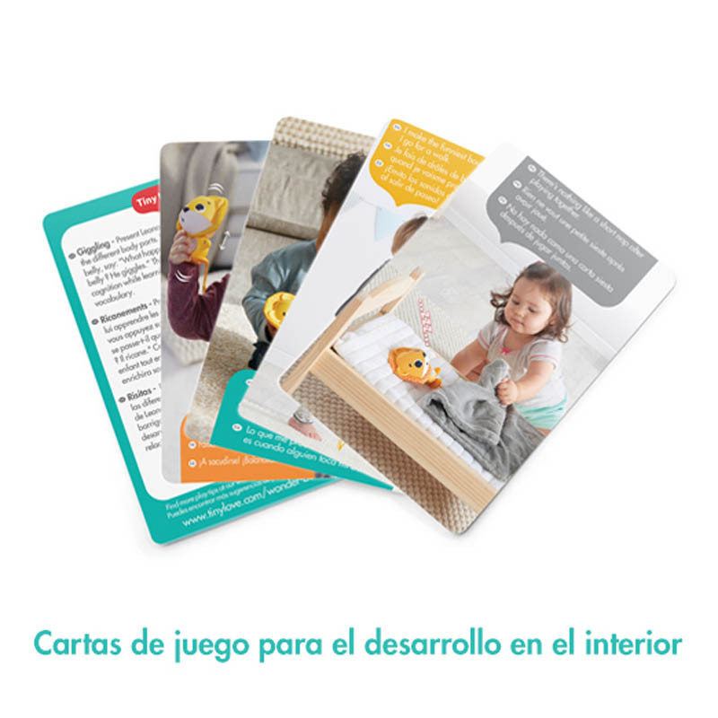Leonardo el león, juguete interactivo wonder buddies de tiny love. Cartas para el desarrollo.