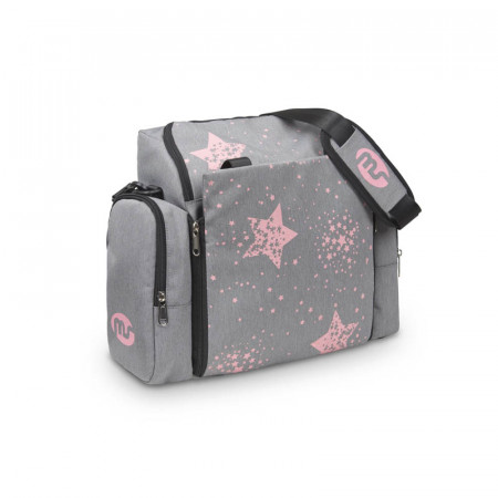 Mochila elevador Booster Stars de MS en color gris y estrellas rosas.
