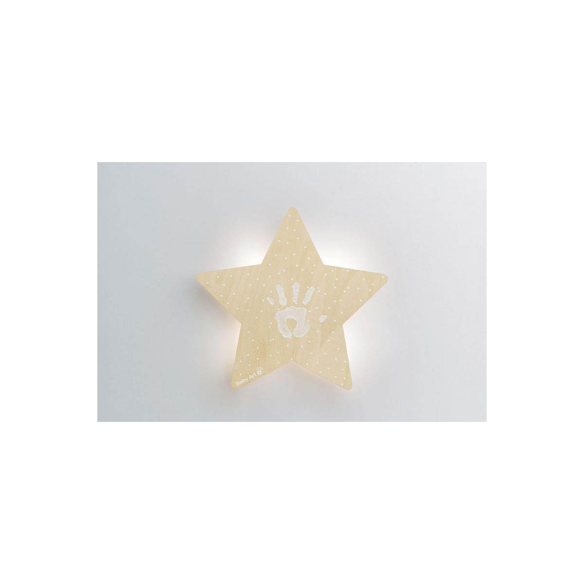 luz de pared con forma de estrella con impresion de baby art