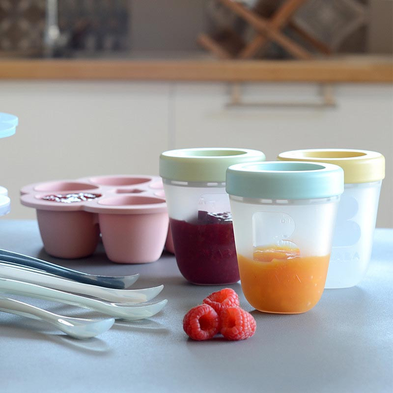 pack de 3 tarritos de silicona de beaba en el color spring