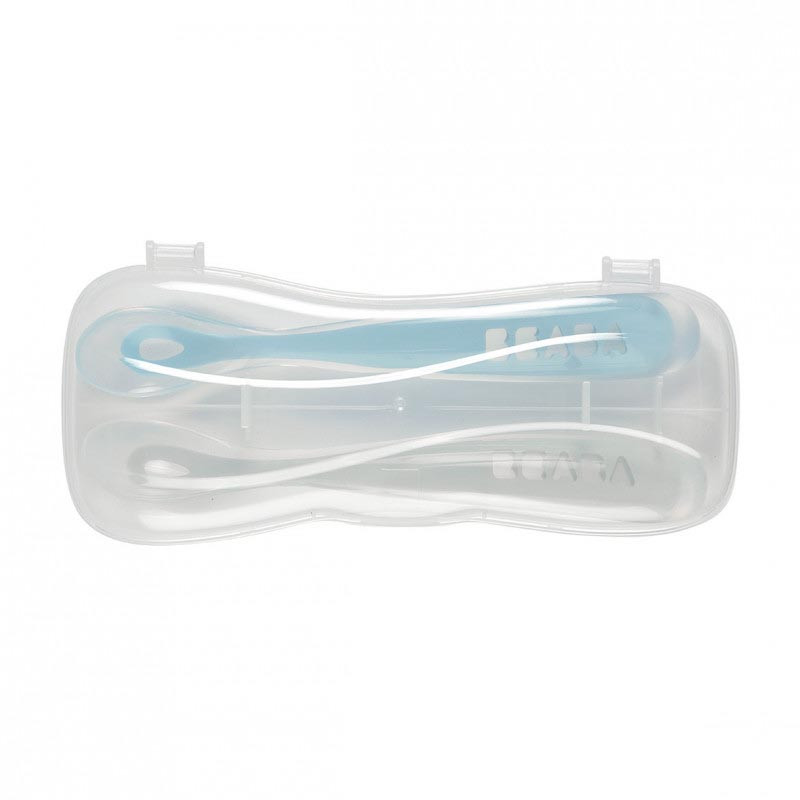 pack de 2 cucharas de silicona con estuche en color azul claro