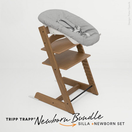 pack de trona tripp trapp de stokke con newborn set en color nogal