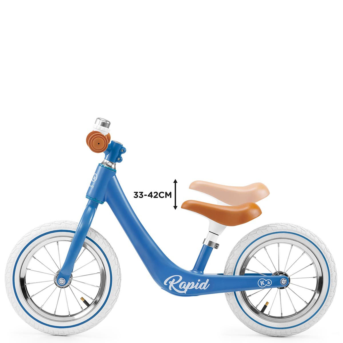 Bicicleta de equilibrio sin pedales, Kinderkraft Rapid. Asiento con un rango de ajuste de la altura (33-42 cm).