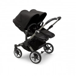 Cochecito Bugaboo donkey 5 twin, con chasis grafito, funda negra y capota en negro medianoche. 2