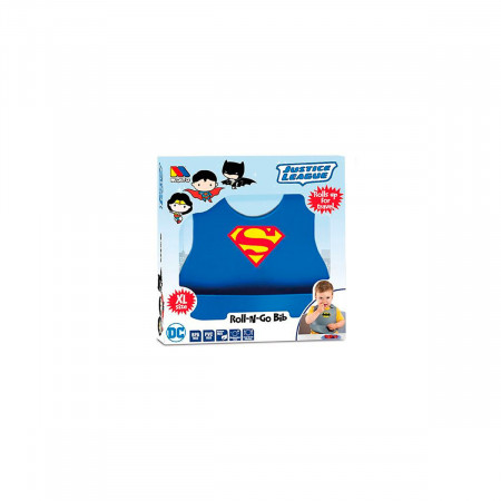 Babero de silicona Justice League de Molto, en color azul de superman.