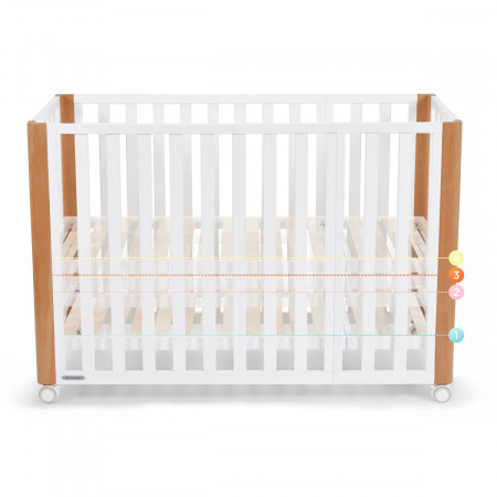 Minicuna Koya 4 en 1 de Kinderkraft, posibilidad de regular la altura del fondo en 4 niveles.