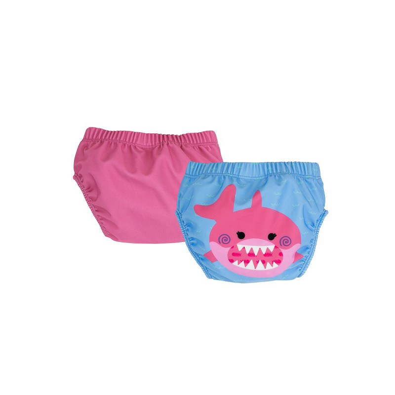 Pack de 2 bañadores pañal de Zoocchini en modelo tiburón rosa.