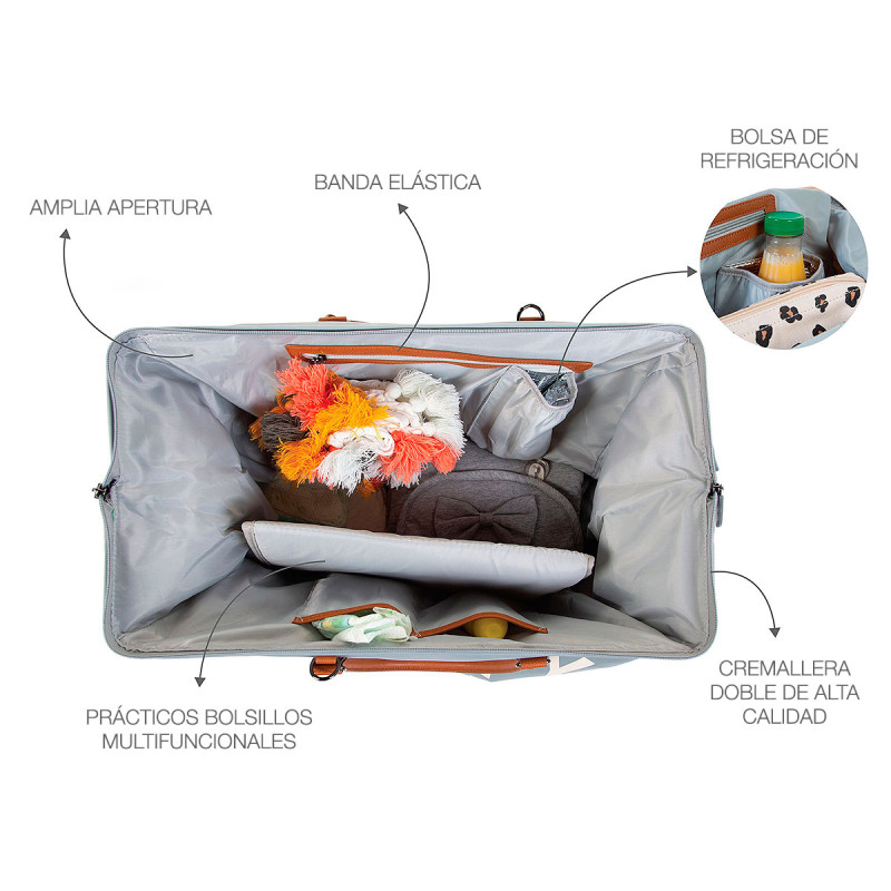 Bolso Mommy Bag de Childhome, cuenta con prácticos bolsillos multifuncionales.