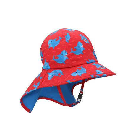 Gorro bebé con protección UPF 50+ DE Zoocchini, modelo tiburón azul.