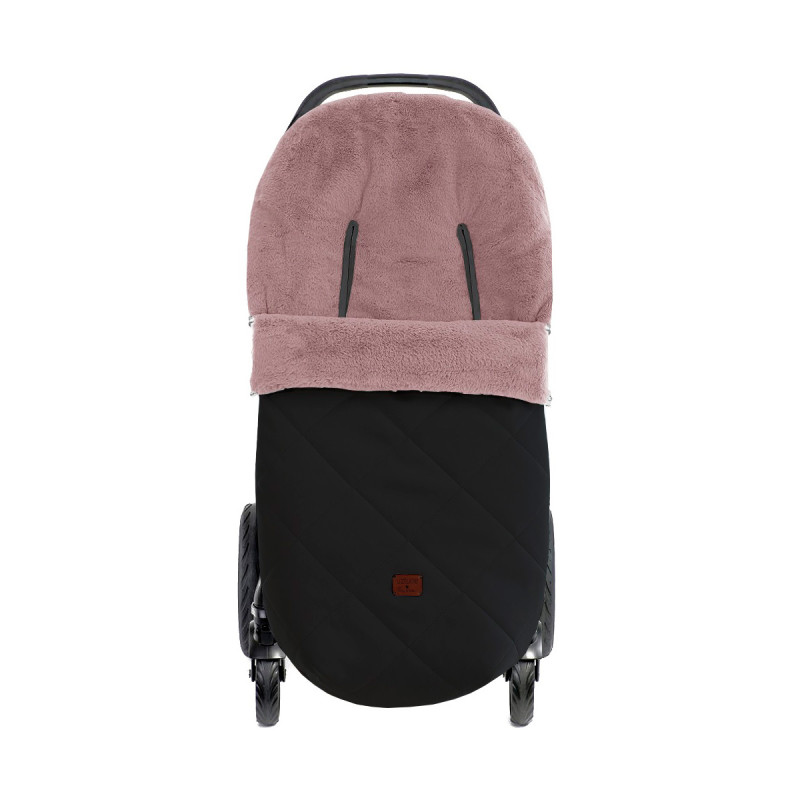 Saco silla universal para invierno, Cocco Negro de Uzturre, con pelo rosa en el interior.