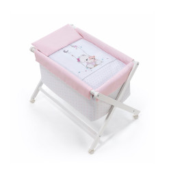 Minicuna tijera + textil oso columpio rosa de Interbaby.