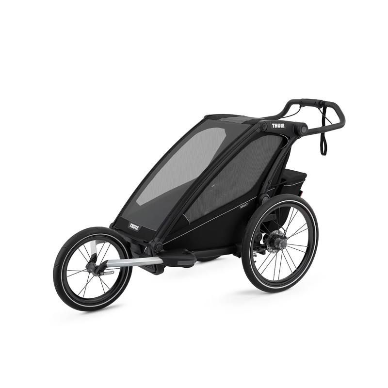 Remolque individual Chariot Sport de Thule,  con el accesorio Jogging Kit (una tercera rueda opcional y se vende por separado).