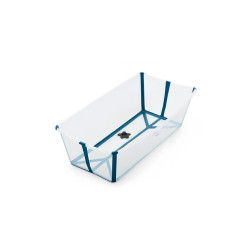 Flexi bath X large Stokke transparente con ribetes en azul.