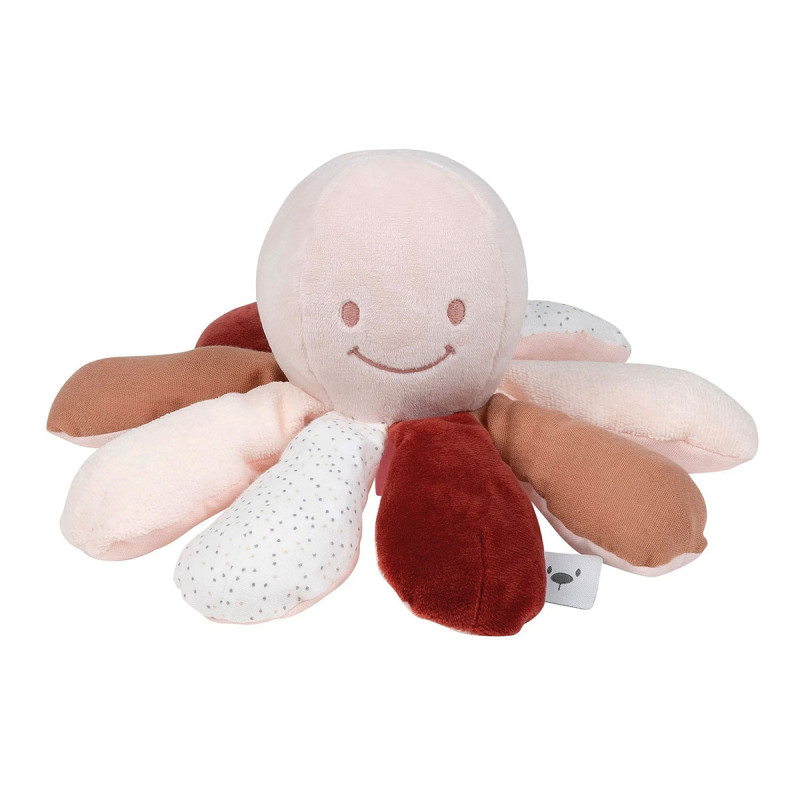 Peluche Pulpo de actividades Lapidou de Nattou, en tonos naranjas.