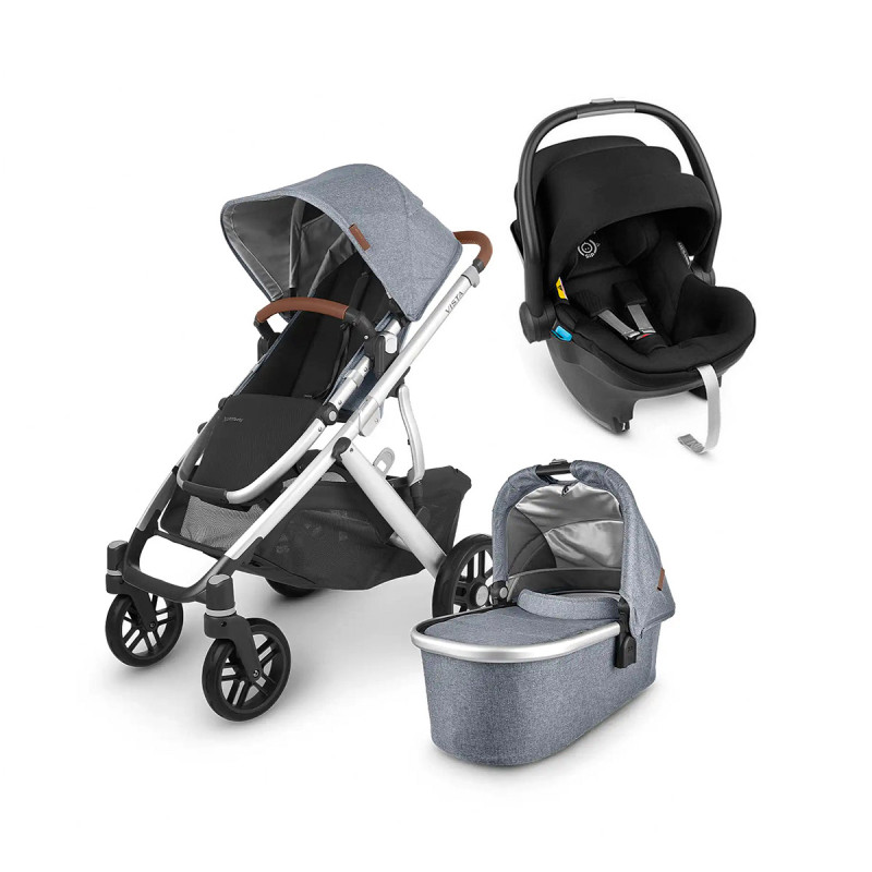 Trio cochecito Vista V2 de Uppababy, en color Gregory, con silla de coche Mesa i-Size (base isofix no incluida).