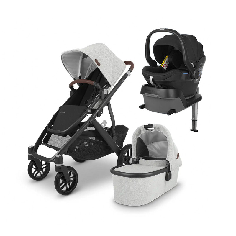 Trio cochecito Vista V2 de Uppababy, en color Anthony, con silla de coche Mesa i-Size y su correspondiente base isofix.