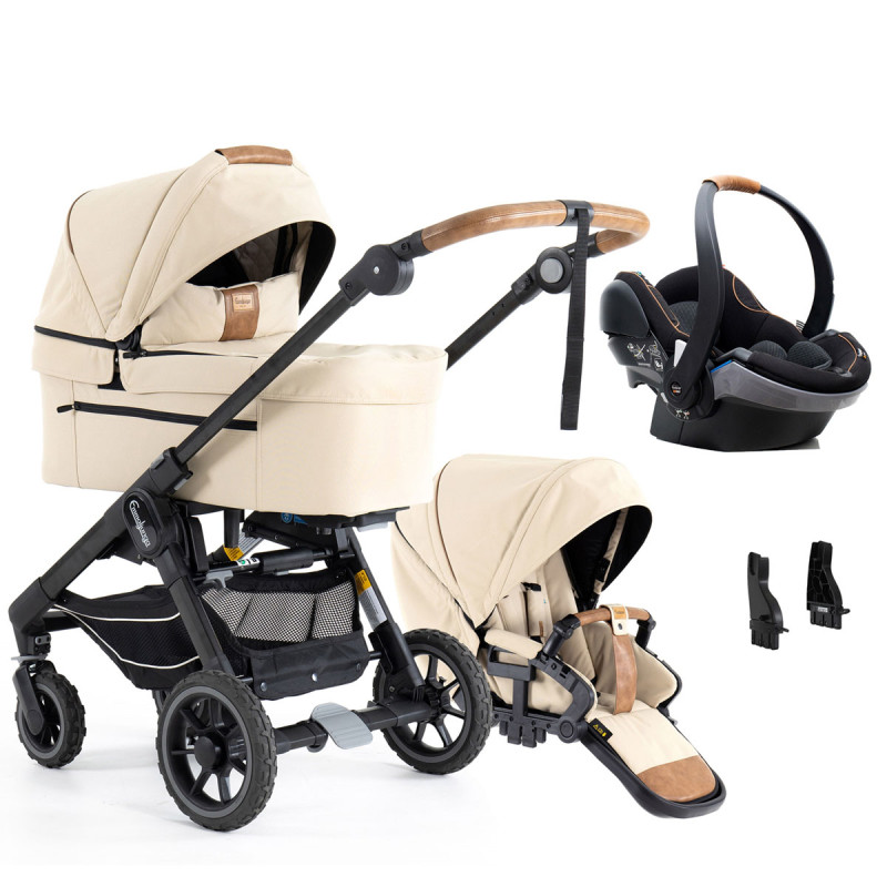 Trio NXT60 FLAT de Emmaljunga en color outdoor beige con silla de coche Besafe + adaptadores.