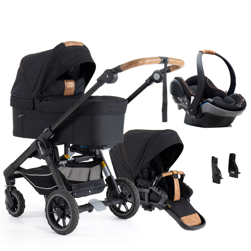 Trio NXT60 FLAT de Emmaljunga en color outdoor black con silla de coche Besafe + adaptadores.