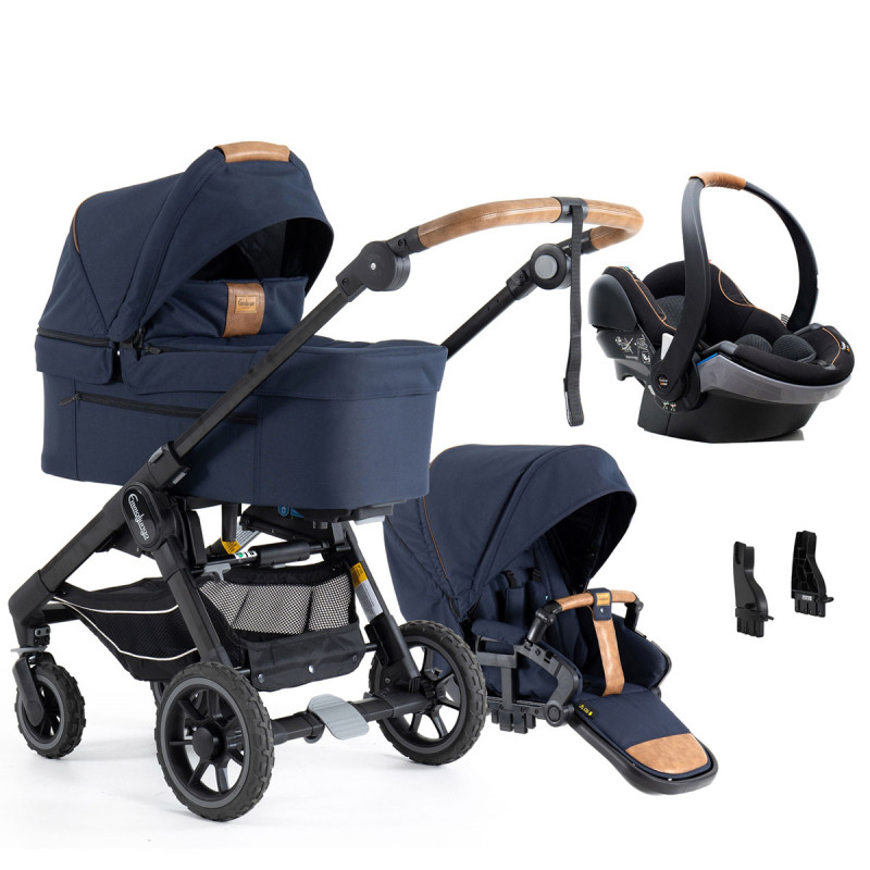 Trio NXT60 FLAT de Emmaljunga en color outdoor navy con silla de coche Besafe + adaptadores.