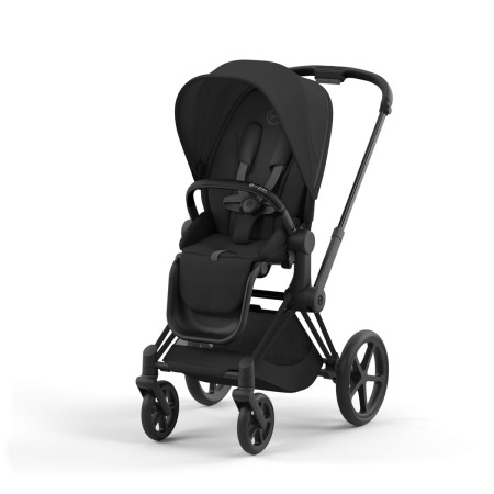 Silla de paseo Priam Platinum de Cybex, chasis matt black y color de tejidos sepia black.