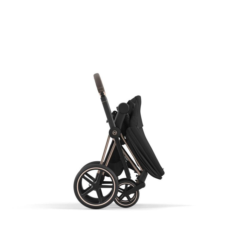 Silla de paseo Priam Platinum de Cybex, plegado compacto con una sola mano.