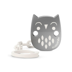 Pinza para chupete Premium Owl de Suavinex, en color gris.