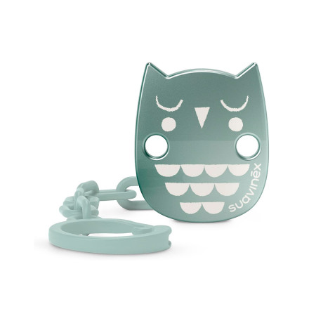 Pinza para chupete Premium Owl de Suavinex, en color verde.