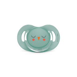 Chupete con tetina fisiológica de la colección Premium Owl de Suavinex en color verde.