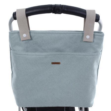 Bolso talega Camille de Uzturre en color menta y asas color piedra.