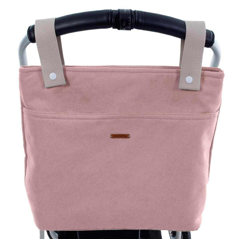 Bolso talega Camille de Uzturre en color rosa y asas color piedra.