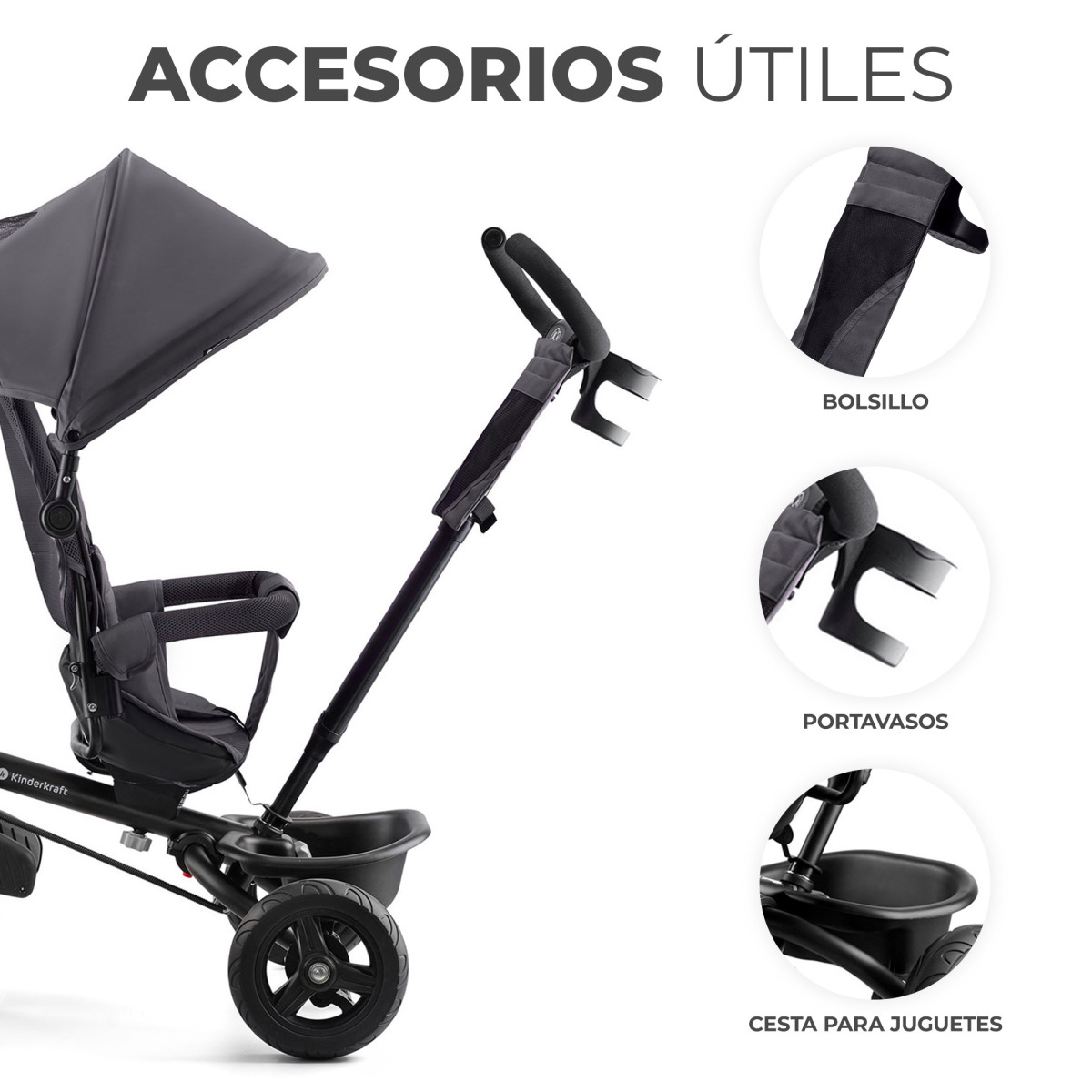 kinderkraft aveo triciclo gris accesorios