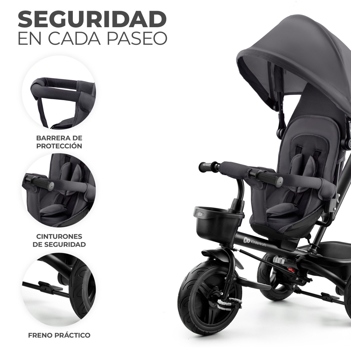 kinderkraft aveo triciclo gris seguridad