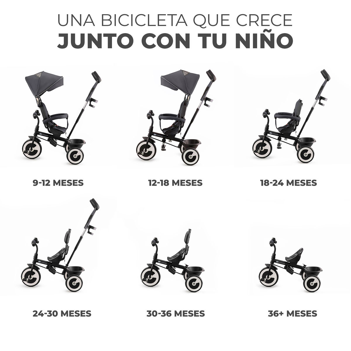 kinderkraft ASTON triciclo gris configuraciones