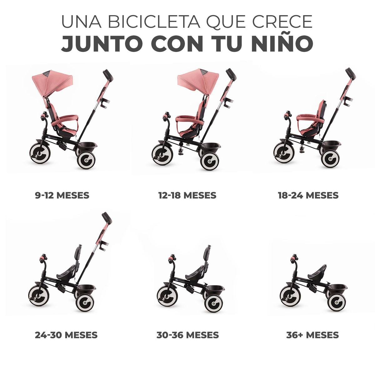 kinderkraft ASTON triciclo rosa configuraciones