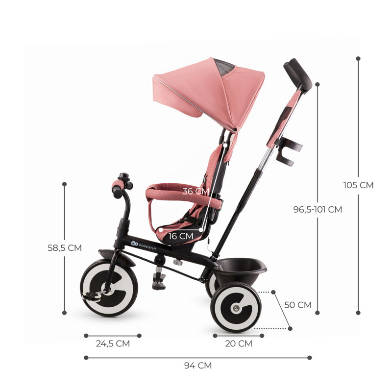 kinderkraft ASTON triciclo rosa medidas