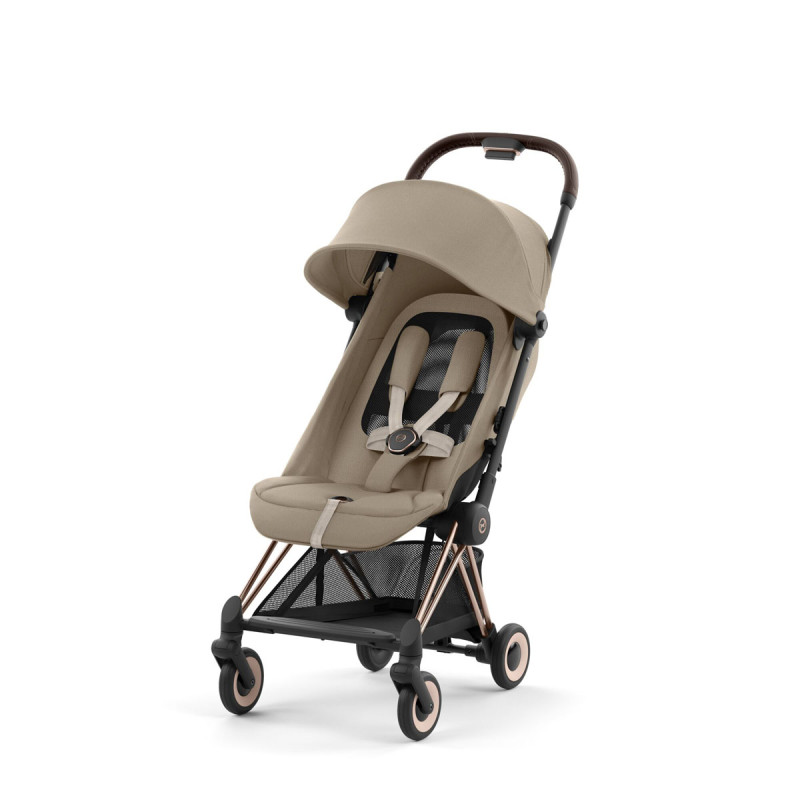 Cybex Coya silla paseo ultracompacta con chasis rosegold y tejidos en color cozy beige