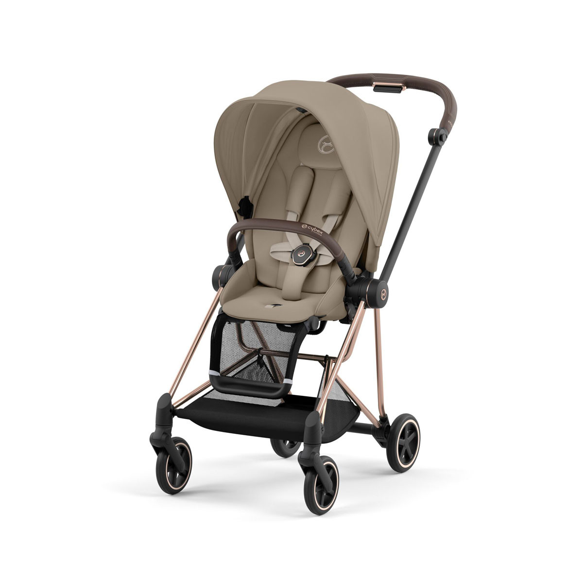 Silla de paseo Mios Platinum de Cybex, chasis rosegold y color de tejidos en cozy beige