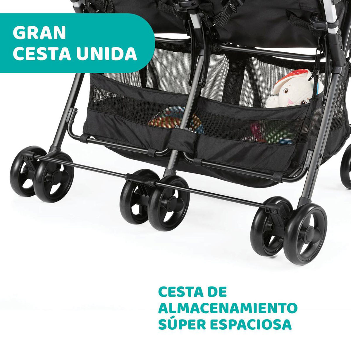 Chicco Ohlalà Twin Silla de Paseo gemelar negra gran cesta unida