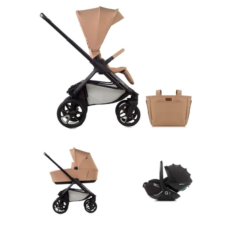 trio cochecito silla de paseo, capazo y portabebé jané keep en color marrón sesame U85