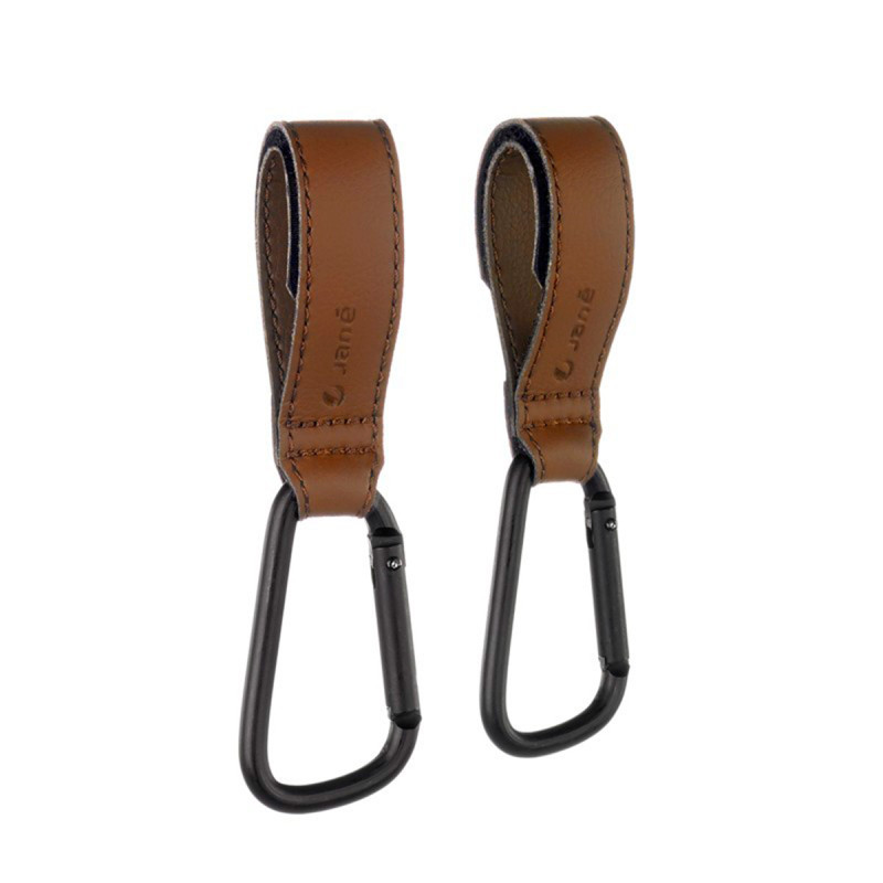 pack de dos mosquetones para carrito de bebé de Jané en color marrón brown leather G91
