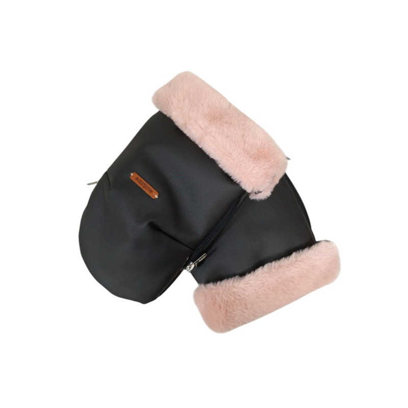 manoplas de uzturre en polipiel negro y mouton rosa