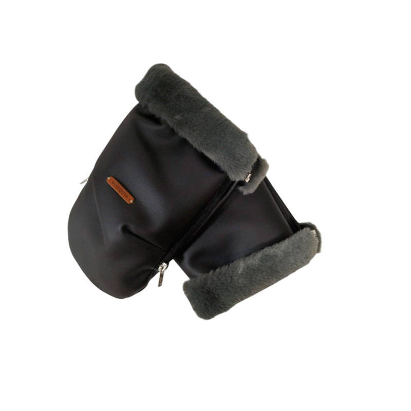 manoplas de uzturre en polipiel negro y mouton gris oscuro