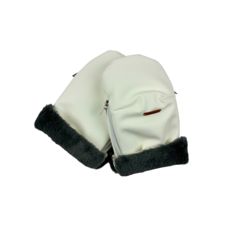 manoplas de uzturre en polipiel beige y mouton gris oscuro