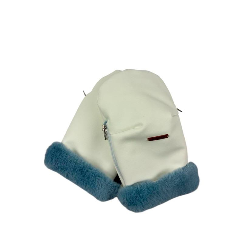 manoplas de uzturre en polipiel beige y mouton azul