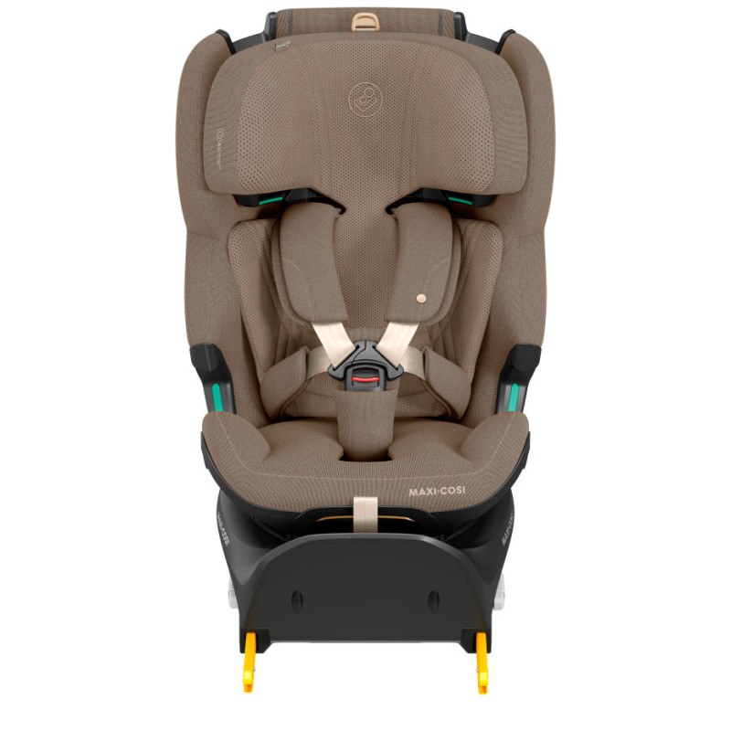 silla de coche para bebé Maxi-Cosi emerald 360 PRO vista frontal sobre base isofix en color marrón authentic truffle