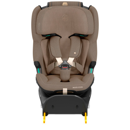 silla de coche para bebé Maxi-Cosi emerald 360 PRO vista frontal sobre base isofix en color marrón authentic truffle