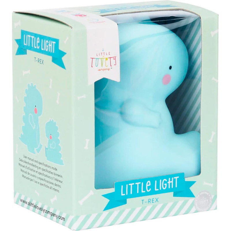 lámpara infantil con forma de dinosaurio t-rex de a little lovely company en caja