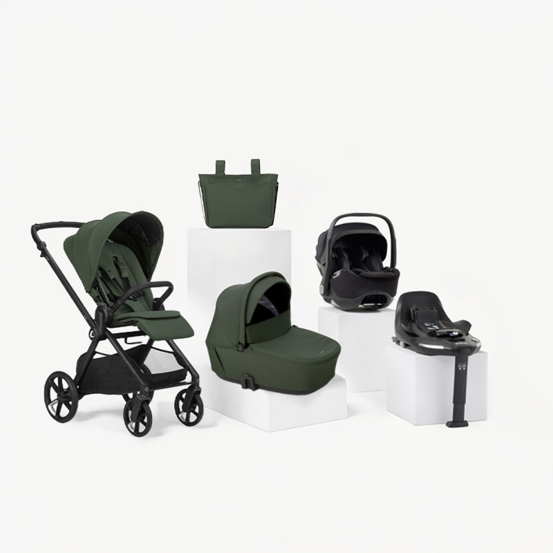Jané Muum TRIO cochecito en color verde botanic con portababé negro matt black y base isofix