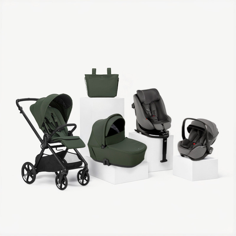 carrito completo Jané Muum 5 verde botanic con silla de coche y portababé gris mars gray